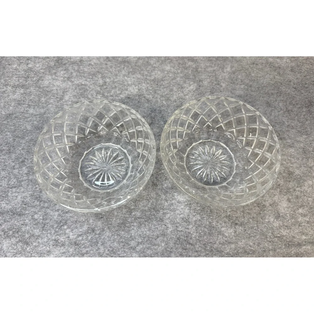 Set of 2 Shannon Godinger‎ Small Crystal Bowls Diamond Pattern Starburst Base